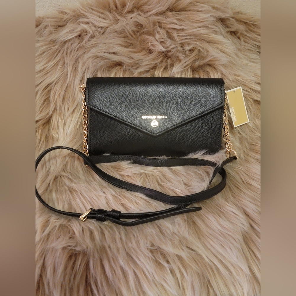 (NWT) Michael Kors Black Crossbody Bag with Gold Accents